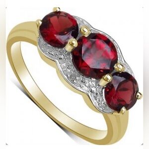 Ring-14K Yellow Gold Over Solid Sterling Silver Diamonds- 2.3 CTW Garnet Size6.5